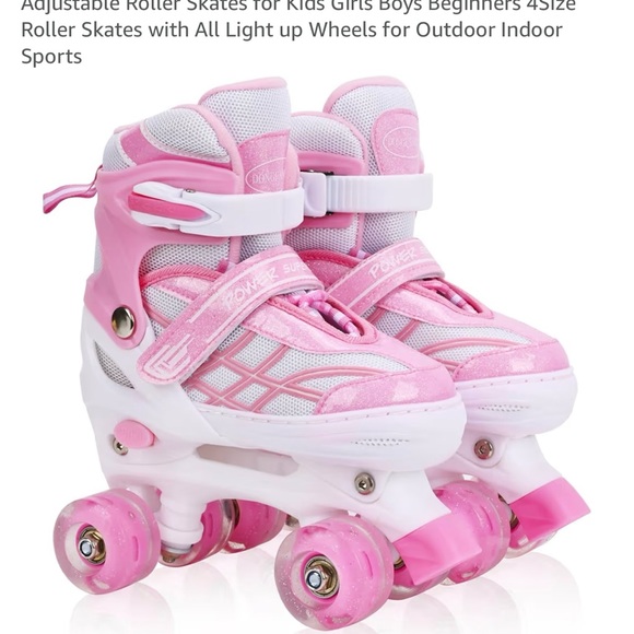 NIB Size Large Pink and White Kids/Youth Roller Skates Light Up Wheels - Picture 8 of 12